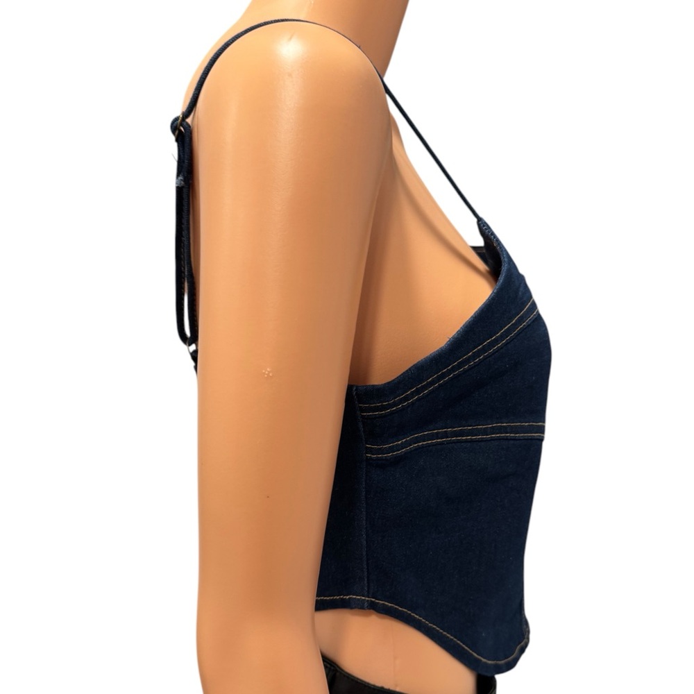SINCERELY JULES Denim Top Bustier Corset Cute Jean Dark Blue NWT Size Medium - Picture 4 of 6